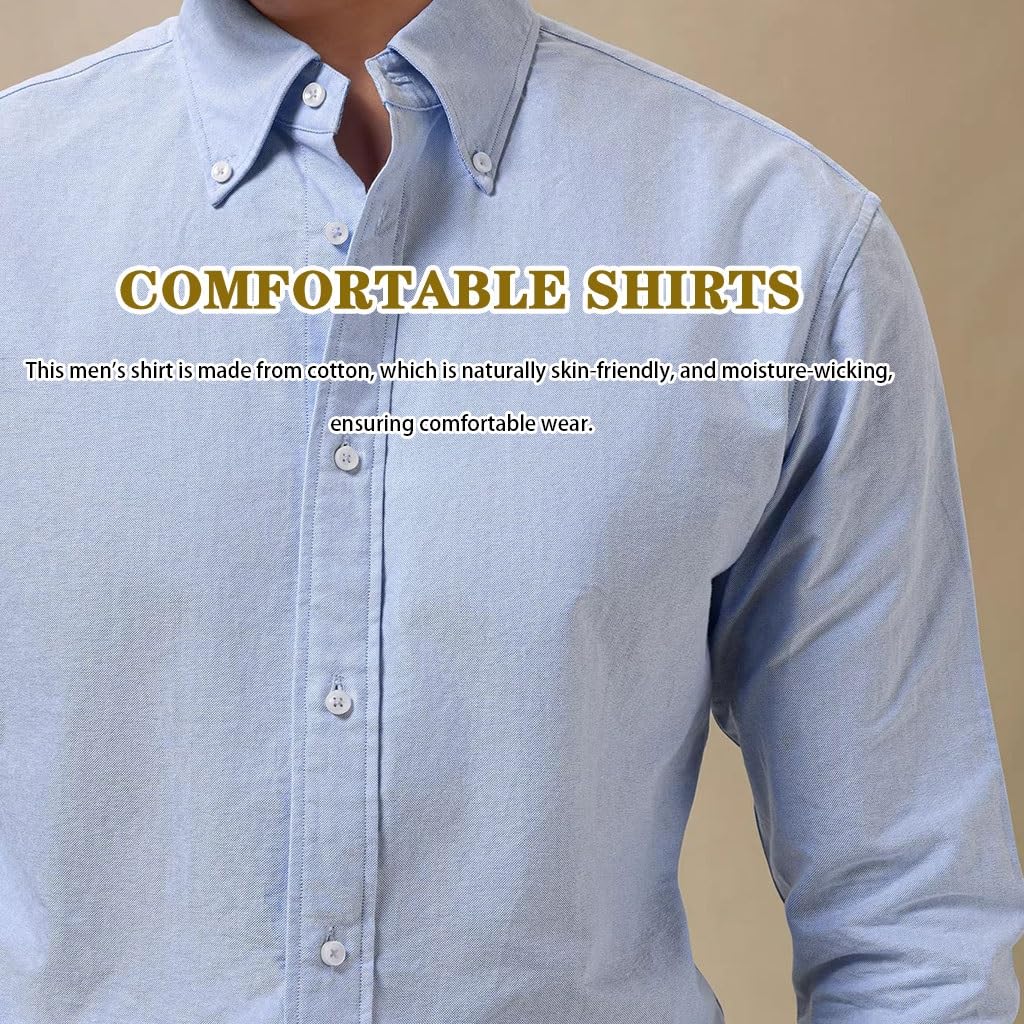 Camisa Azul De Cuello con Botones para Hombres, Camisa Formal De Manga Larga De Algodón, para Uso En Primavera/Otoño