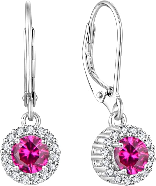 JO WISDOM Women Halo Earrings,925 Sterling Silver Leverback Dangle & Drop Earrings with 5MM 3A Cubic Zirconia