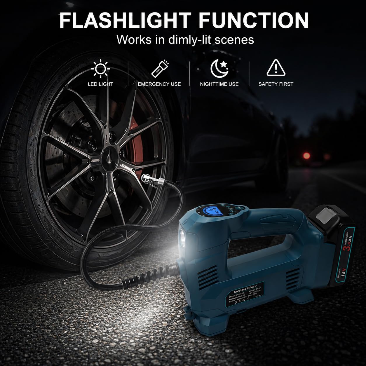 Compresseur d’air sans fil 150 PSI compatible batteries Makita 18V avec écran numérique arrêt automatique lampe LED pompe à air portable pour voiture moto vélo ballon