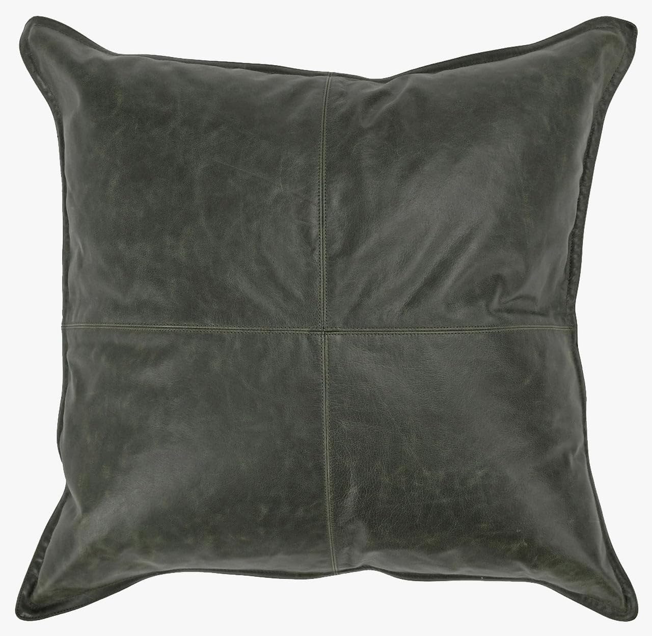 Genuine Leather Pillow Cover Case for Lumbar Throw Couch Pillows - Farmhouse Decorative Modern Sofa Thick & Soft Cushion Covers (Forest Green, 24" x 24")