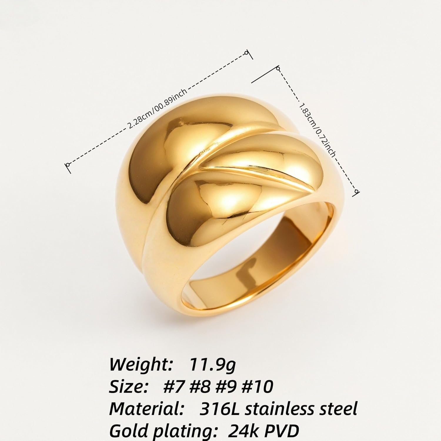 Gold Jewelry The Ring Of Power For Women Gift Shiny Chunky Rings Non Tarnish With 24K Gold Plated Engagement - Image 6