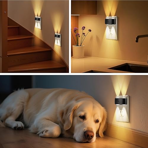 Miniatura 4 de Paquete de 4 luces LED de noche enchufables a la pared, 2700 K blanco suave con sensor de luz, iluminación ambiental para pasillo, dormitorio, baño,