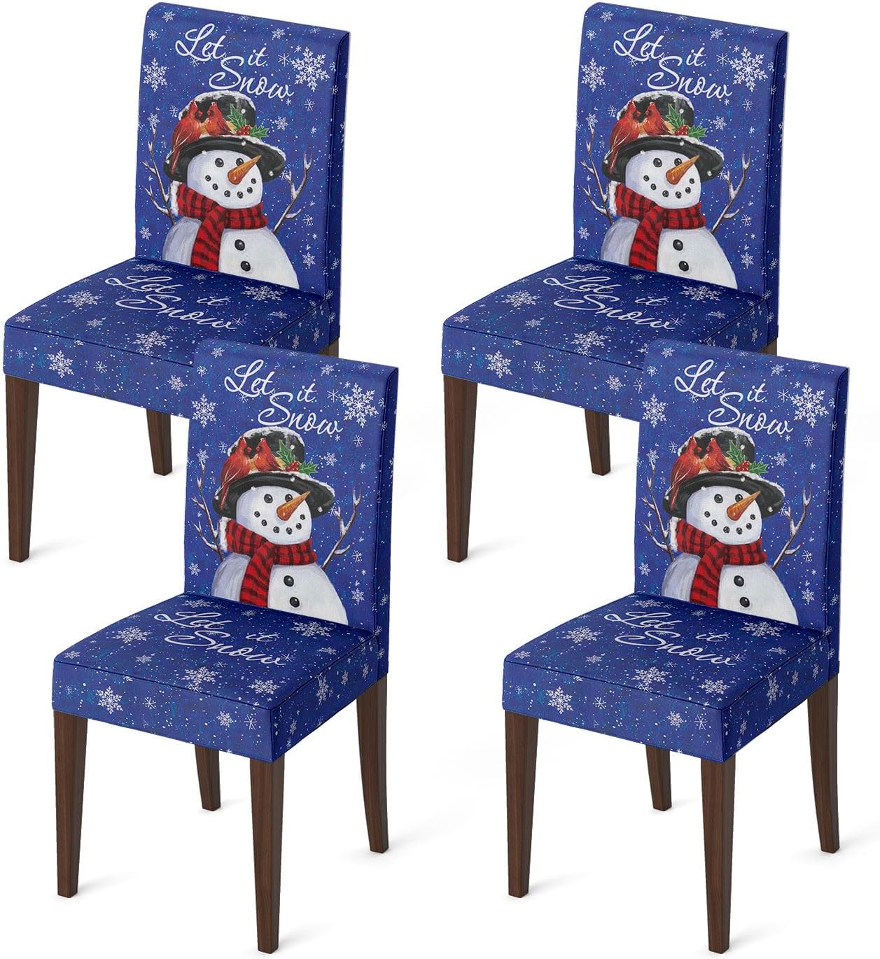 Horaldaily 6PCS Christmas Dining Chair Covers,Blue Snowman Let It Snow Stretch Removable Washable Slipcover Chair Protector for Dining Room Home Decor
