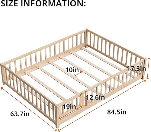 Miniatura 7 de Marco de cama Montessori de madera de tamaño individual con listones de madera, valla y puerta para niños, niñas y niños, espresso (con listones de