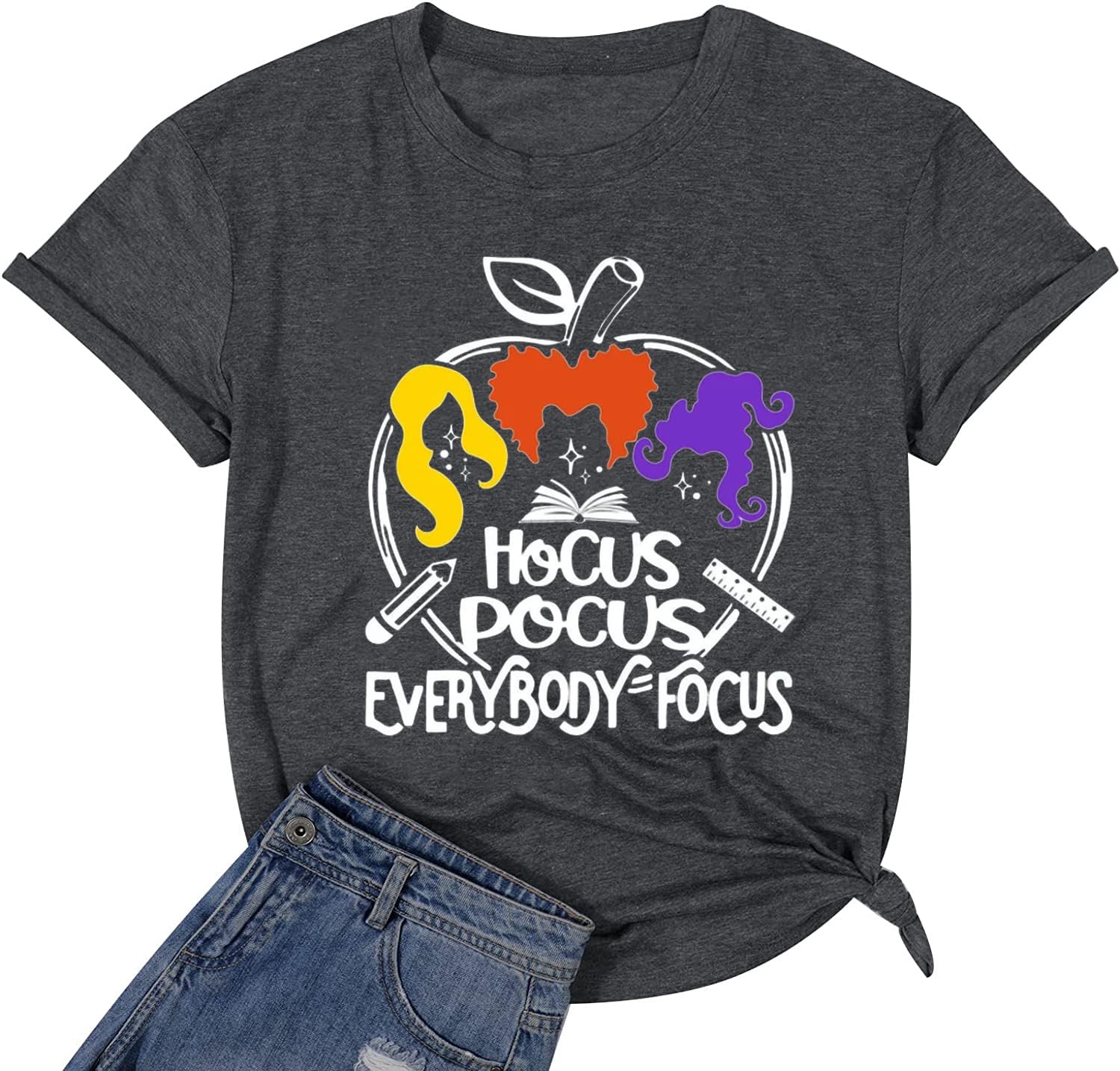 MYCHTETeacher Halloween Shirt for Women Funny Hocus Pocus Tshirt Cute Pumpkin Graphic Tees Teacher Fall Season Tops