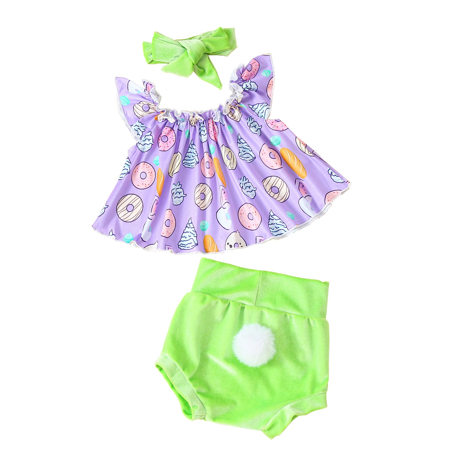 Newborn Baby Girl Easter Outfits Infant Letter Romper 3D Pompom Bunny Tail Shorts Headband 3PCS Rabbit Clothes