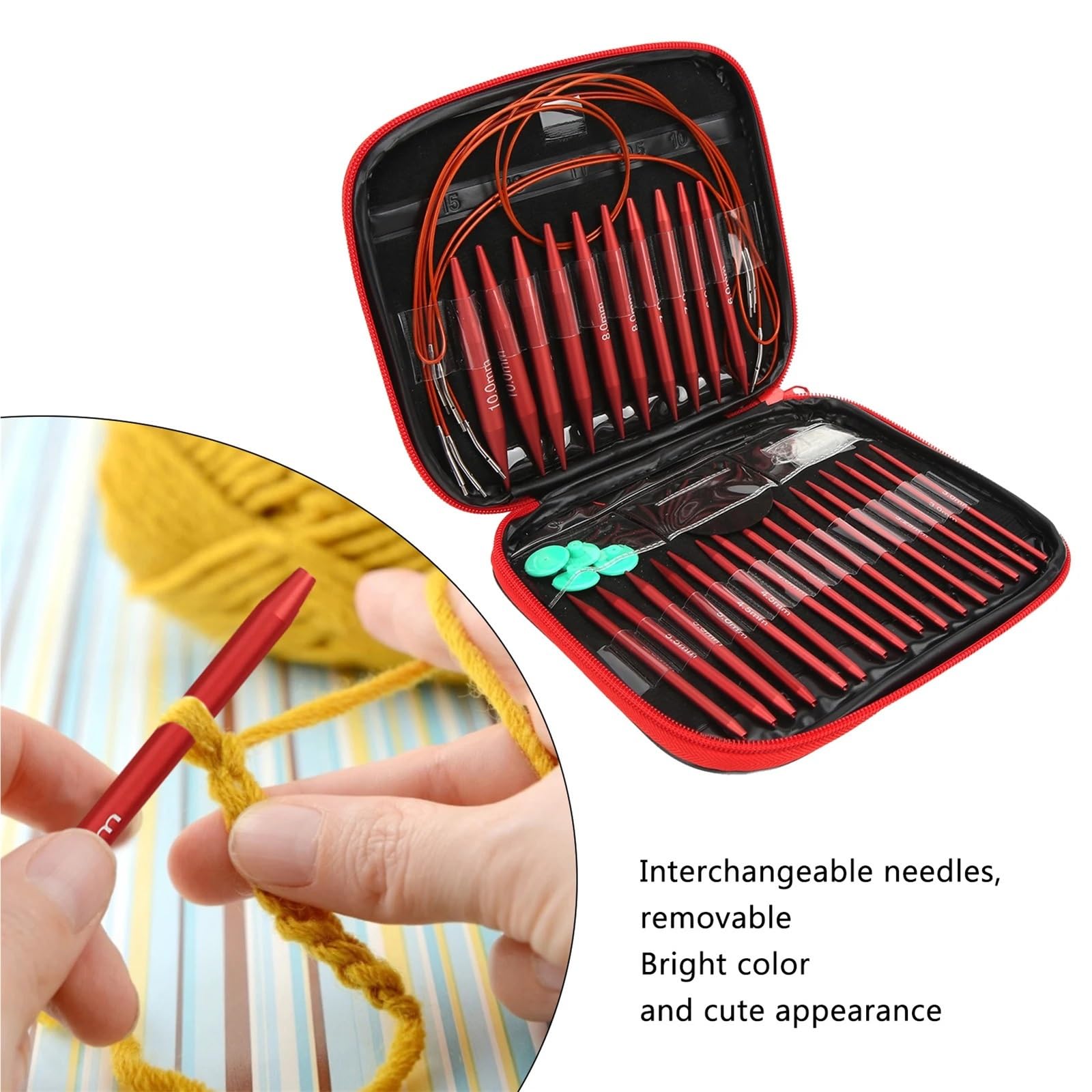 Agujas Tejer Juego de agujas tejer, varios tamaños, circulares intercambiables desmontables, Kit ganchillo