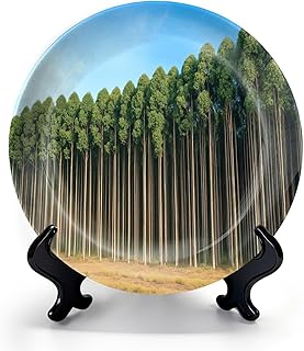 HABEN ARTWORK Decorative Ceramic Plates for Display with Stand, 8" Forest eucalyptus tree Brazil Dinner Plate for Wall Hanging Tabletop Decor Home Housewarming Gifts