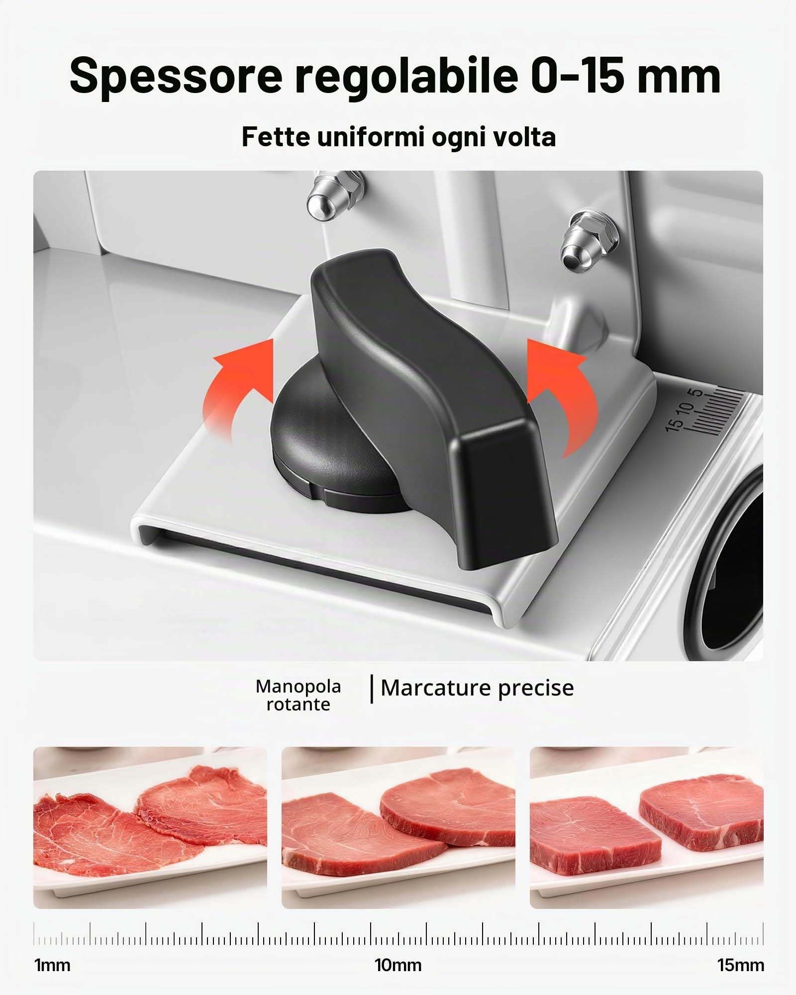 VEVOR Macchina Affettatrice per Carne, Affettatrice Elettrica 2 Lame SUS420 da 19 cm Spessore di Taglio 0-15 mm Multiuso per Carne Congelata Prosciutto Baguette Bistecca, Velocità 70-100 giri/min