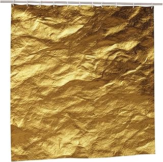 Shiny Gold Texture Shower Curtain Bathroom Waterproof Washable Bathtubs Polyester Curtains with 12 Hooks 72x72 Inches