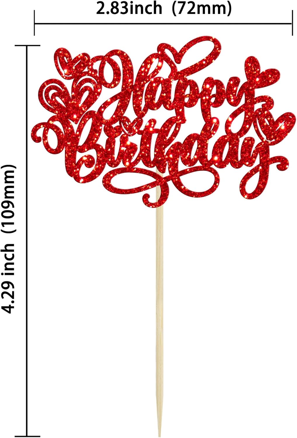 Ephlyn 24Pcs Valentine's Day Happy Birthday Cupcake Toppers Glitter Sweet Love Heart Valentine's Day Cupcake Picks for Valentine's Day Birthday Party Cake Decorations Supplies Red - Image 2