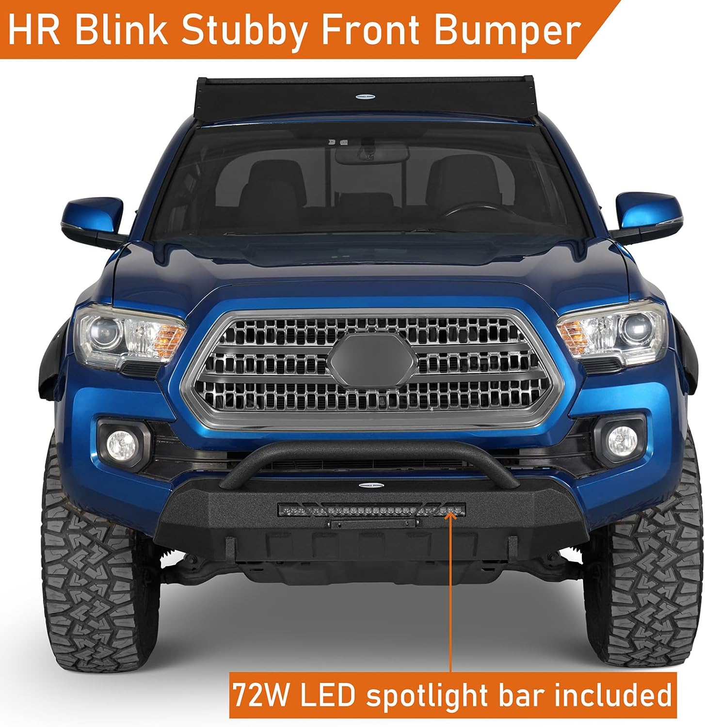 Hooke Road Tacoma Stubby Front Bumper for 2016-2023 Toyota Tacoma 3rd Gen Pickup, Offroad Bumper Bull Bar with D-ring Mounts, License Plate Rack - Image 2