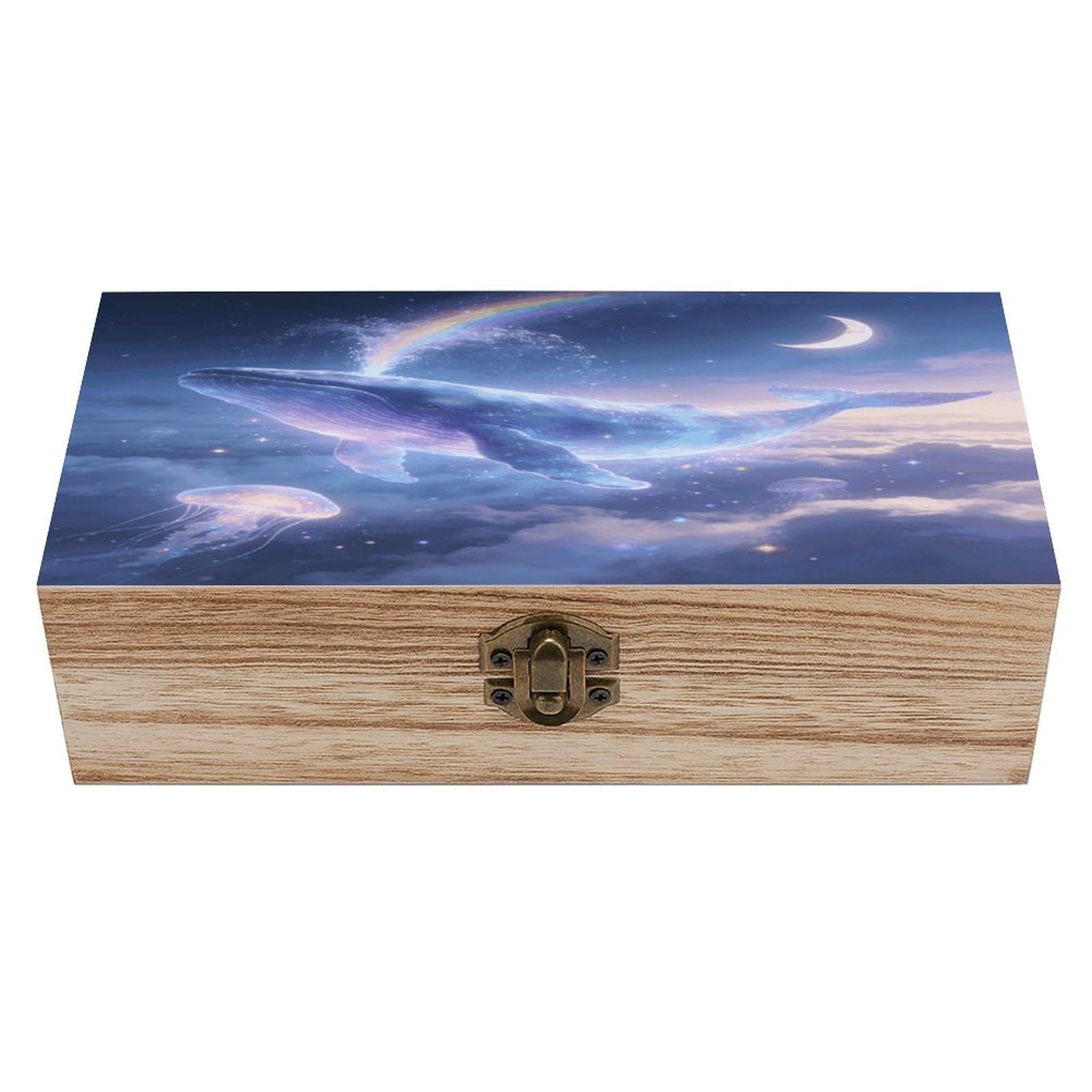 LZQPOEAS Dreams of Whales in The Clouds Wooden Keepsake Box Wooden Storage Box Container with Hinged Lid Beautiful Wood Memory Box Decorative Jewelry Case for Crafts Art Hobbies & Trinket Storage