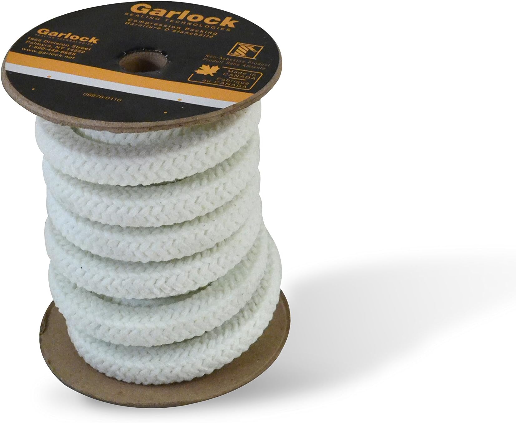 Garlock 41601-FT32-25 Synthetic Fiber with PTFE Suspensoid and Snow-White Petrolatum Style PACKMASTER 1 Pump Packing, 25' Length, 1/2" Thickness, Square