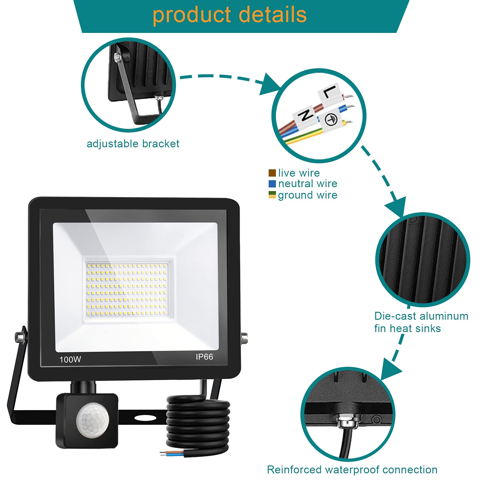 LED Strahler Außen Mit Bewegungsmelder 100W: 10000LM 3000K IP66 Flutlicht | Außenstrahler Scheinwerfer Aussenlampe für Garten, Garage, Hof