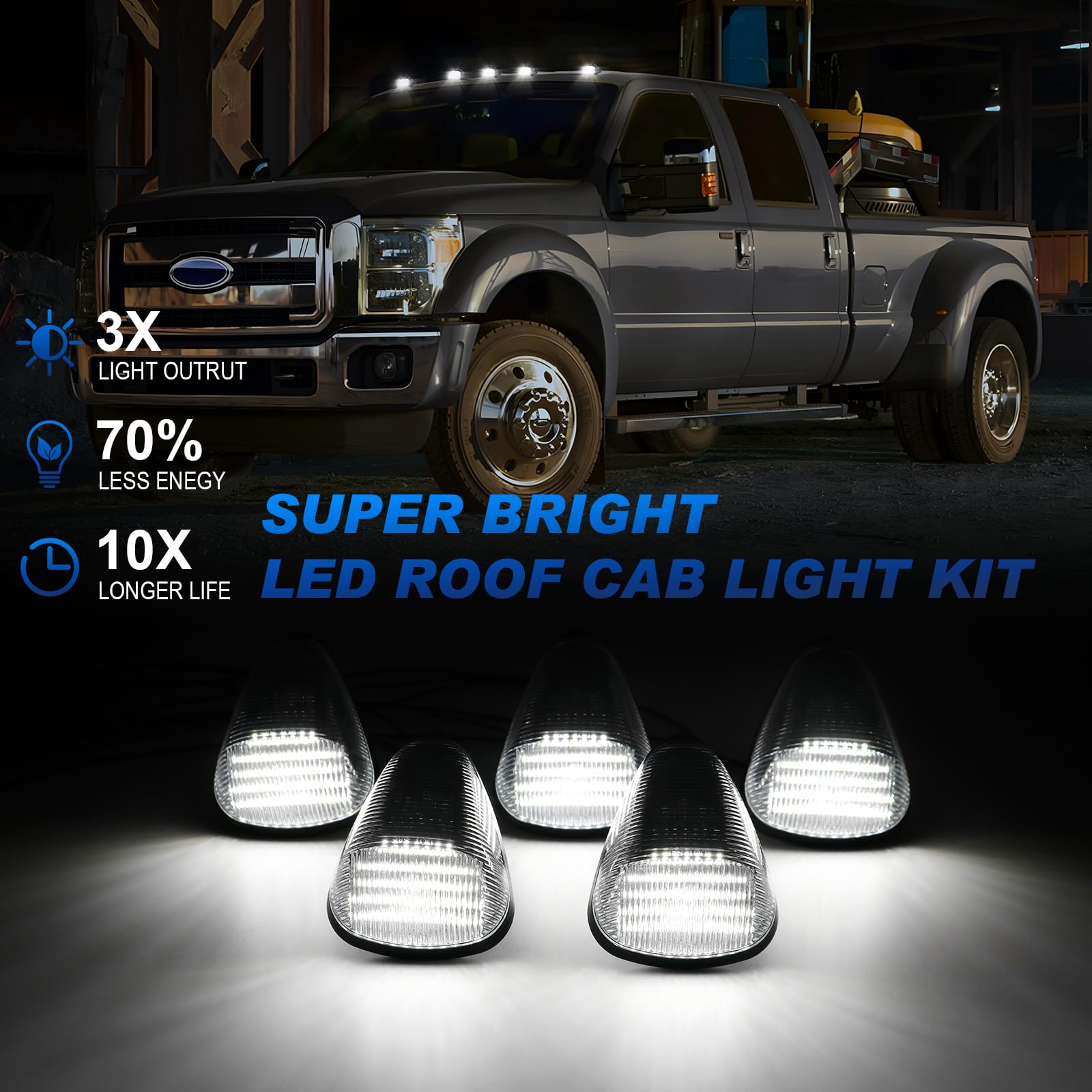 Aexploer LED Cab Roof Marker Lights Compatible With F250 F350 F450 F550 99-16 & For F650 F750 04-17 Top Clearance Running Lamp Replacement Assemblies 5PCS (Clear Lens & White Light), Top Clearance - View #11