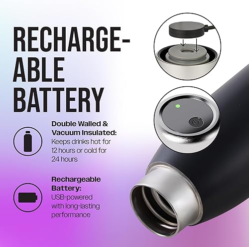 Miniatura 4 de First Health - Botella de agua aislada de acero inoxidable autolimpiante, 18 onzas, recargable, reutilizable, desinfectante de agua UV, mata el