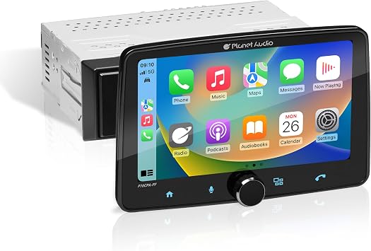 Planet Audio P70CPA-PF Car Stereo - Apple CarPlay, Android Auto, Single Din, 7 Inch Touchscreen, Bluetooth, No CD DVD Player, AM/FM Radio Receiver, Multi Color Illumination
