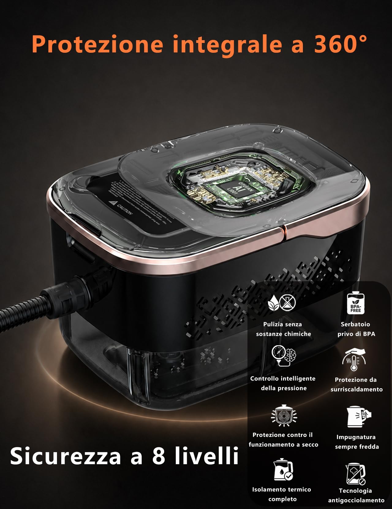 Pulitore a Vapore 2500W per Divani (Nero)