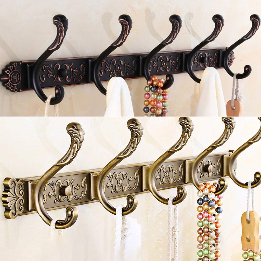 Garderobenhaken Kleiderhaken Kleiderständer Wand befestigter - 5 Haken, Zink-Legierung Metall Kleiderhaken Schiene for Mantel Hut Handtuch Purse Robes Badezimmer Entryway (Color : Black)