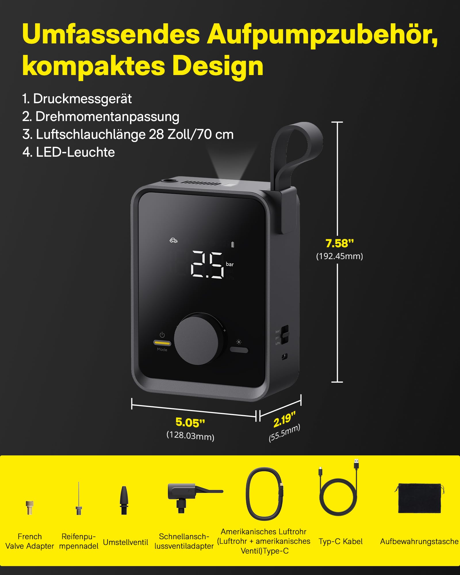 HOTO Elektrische Luftpumpe Pro, Elektrische Kompressor, 120 PSI