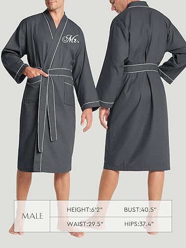 Miniatura 6 de AW BRIDAL Set de Batas de Tejido de Gofre Mr y Mrs para Regalos de Boda y Compromiso, Batas a juego para Aniversarios para Parejas, Mujeres y Hombres