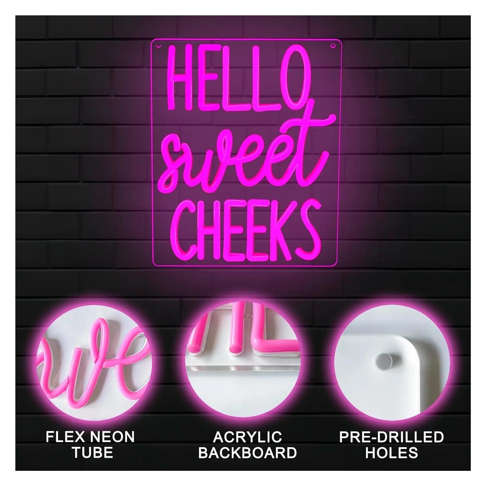 Wiszące neony artystyczne Hello Sweet Cheeks Neonowa Tablica Dekoracyjna Na Ścianę Różowe Światło LED Ściemnialne Do Łazienki, Sypialni, Na Wesele, Na Przyjęcie Urodzinowe, 24cmx30cm