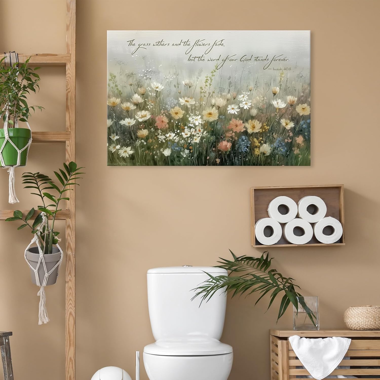 Christian Floral Canvas Prints Scripture Flower Wall Decor Pictures Vintage Bible Verse Poster Artwork Religious Beliefs Nature Wildflowers Painting for Living Room Bedroom Church Decoration 20 x 30in