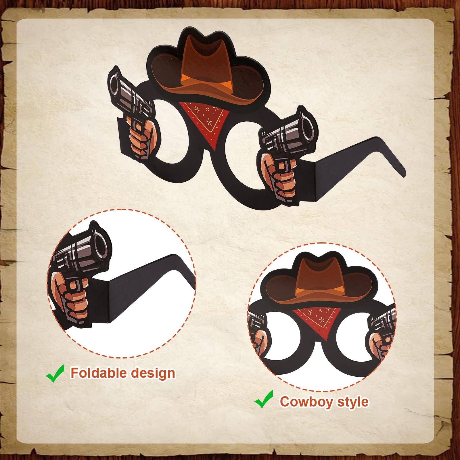 Kit Accessoires Photomaton Cowboy - Décoration Fête Western - Cadre Photo 70x50 Cm - Bâtons En Bois - 6