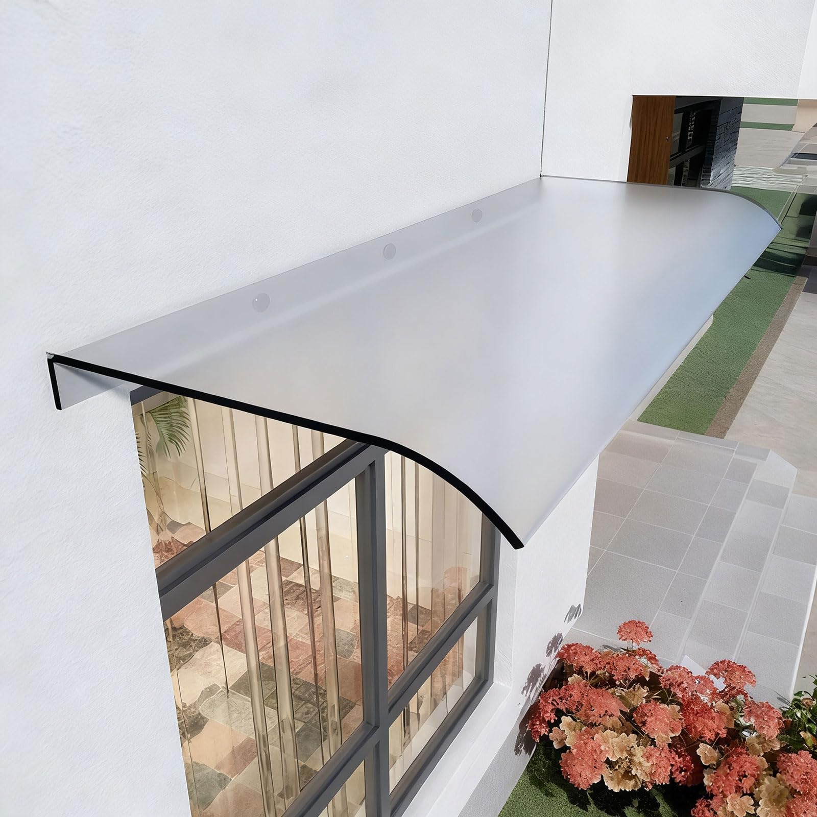 Front Door Canopy Outdoor Waterproof Shelter - Polycarbonate Rain Protection with 50kg Load Capacity, Easy Install Over Door Cover for Porch and Entrance Frosted 40x330cm/15.7"x130"