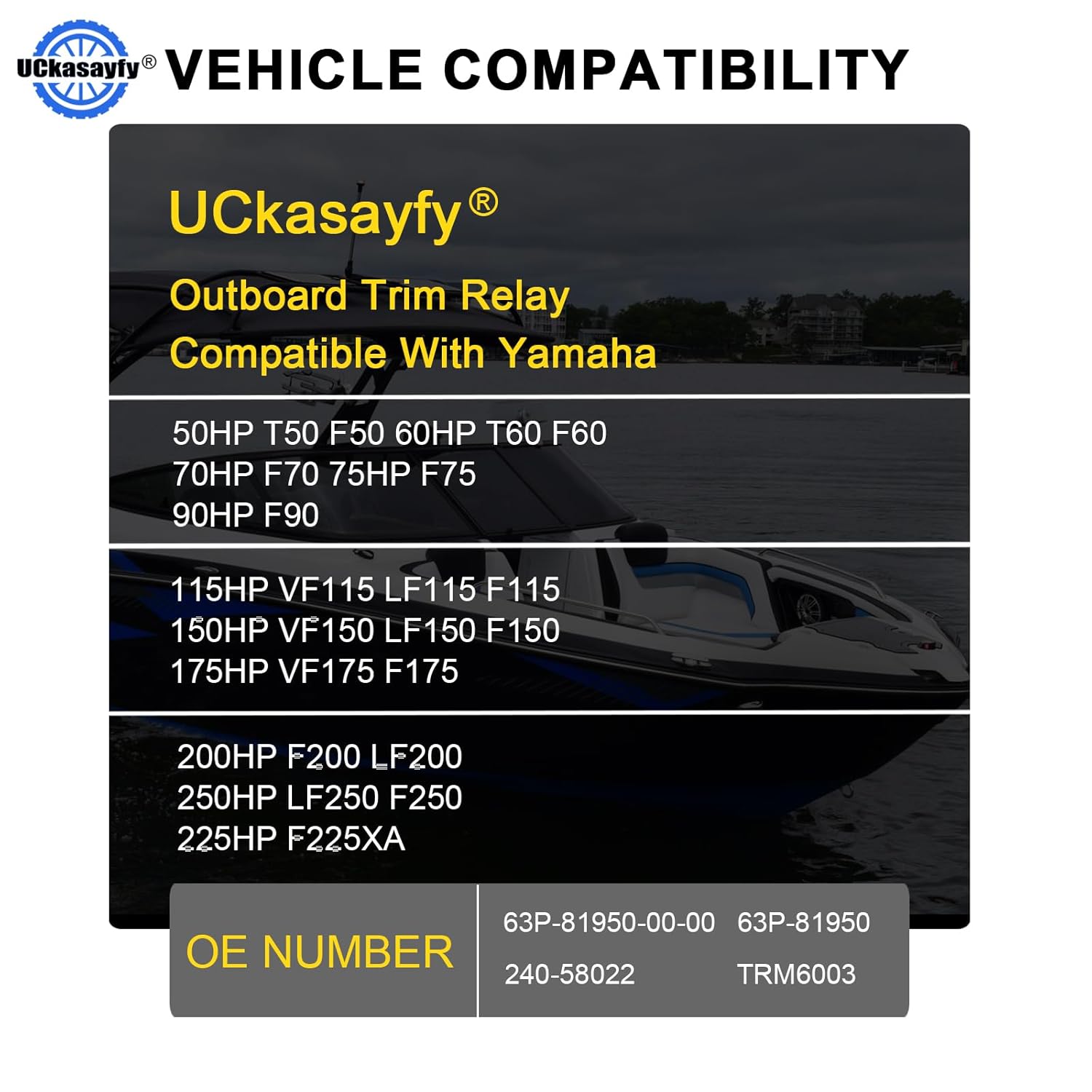 Tilt Trim Relay Compatible with Yamaha Trim Relay Outboard 4 Stroke Engine F150 & 250 40HP 50HP 60HP 75HP 90HP TRM6003 63P-81950-00-00