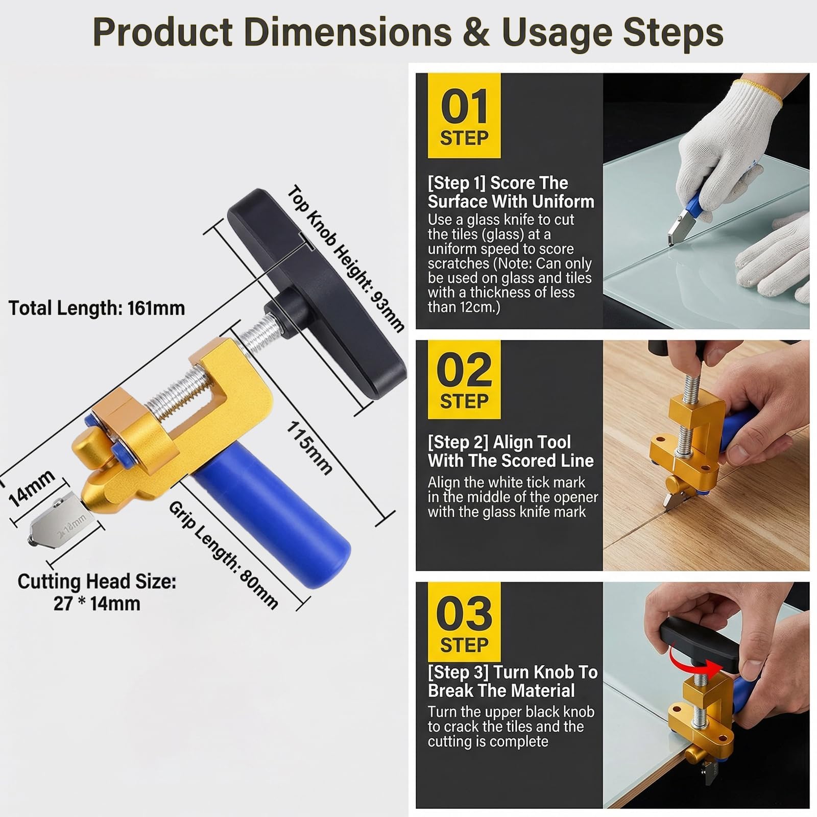 Cortador de vidrio profesional 2 en 1, con 2 cabezales de metal duro 3-15 mm y 4 pies de contacto, ideal para cortar vidrios de distintos grosores en talleres y proyectos de bricolaje