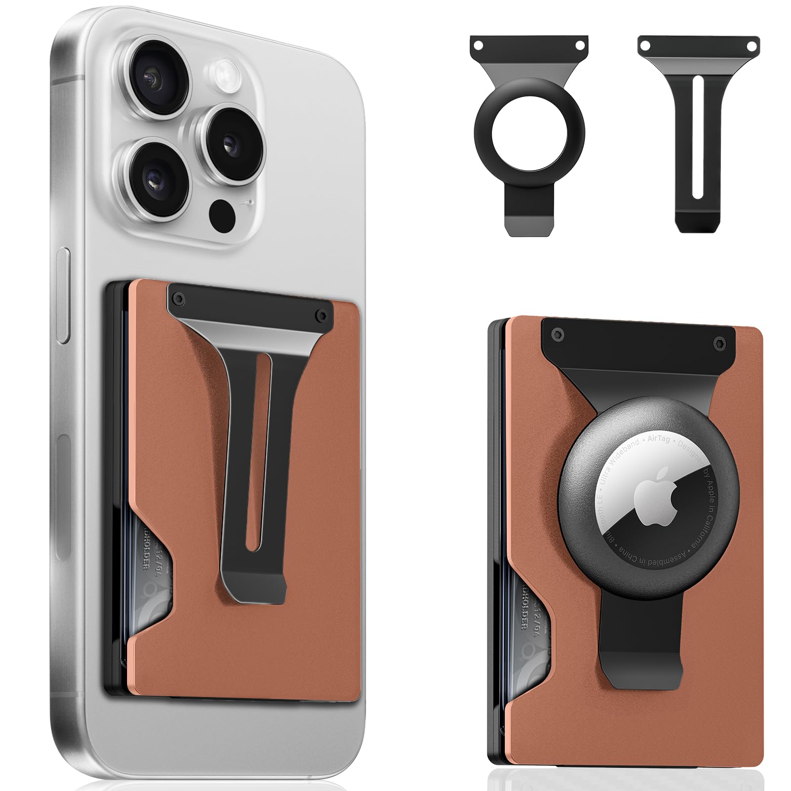 Magnetic Phone Wallet with Apple MagSafe - Metal Card Holder with AirTag Holder, RFID Blocking & Money Clip Mag Safe Wallet for iPhone 16 15 14 13 12