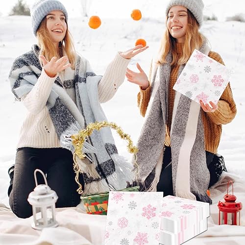 Miniatura 8 de 40 servilletas de Navidad con copos de nieve, decoración de fiesta, copos de nieve de invierno, color gris plateado, tema del país de las