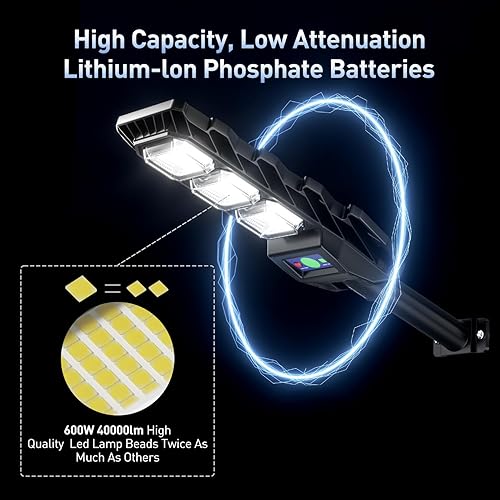 Miniatura 4 de Luces solares para exteriores, impermeables, 6500 K, 40000 lúmenes, luces de calle para exteriores del atardecer al amanecer, luz de inundación