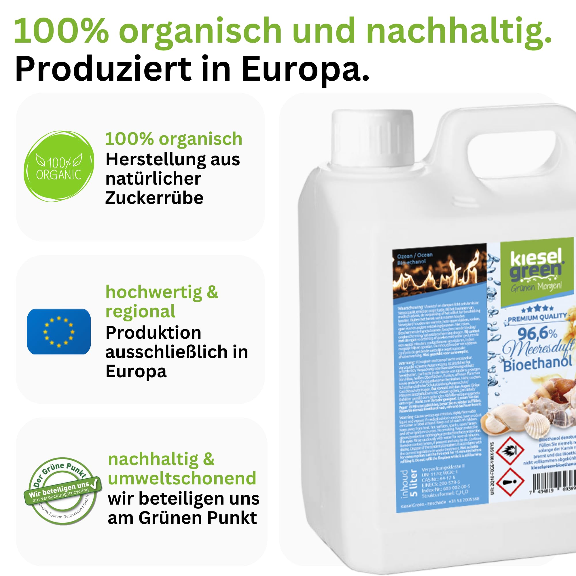 Bioethanol 10 Liter mit Duft für Ethanol-Kamin, viele Sorten - Bio Ethanol als Raumduft in vielen Duftnoten - Parfüm für Bio Ethanol Kamin Indoor oder Bioethanol (Meeresduft, 10L)