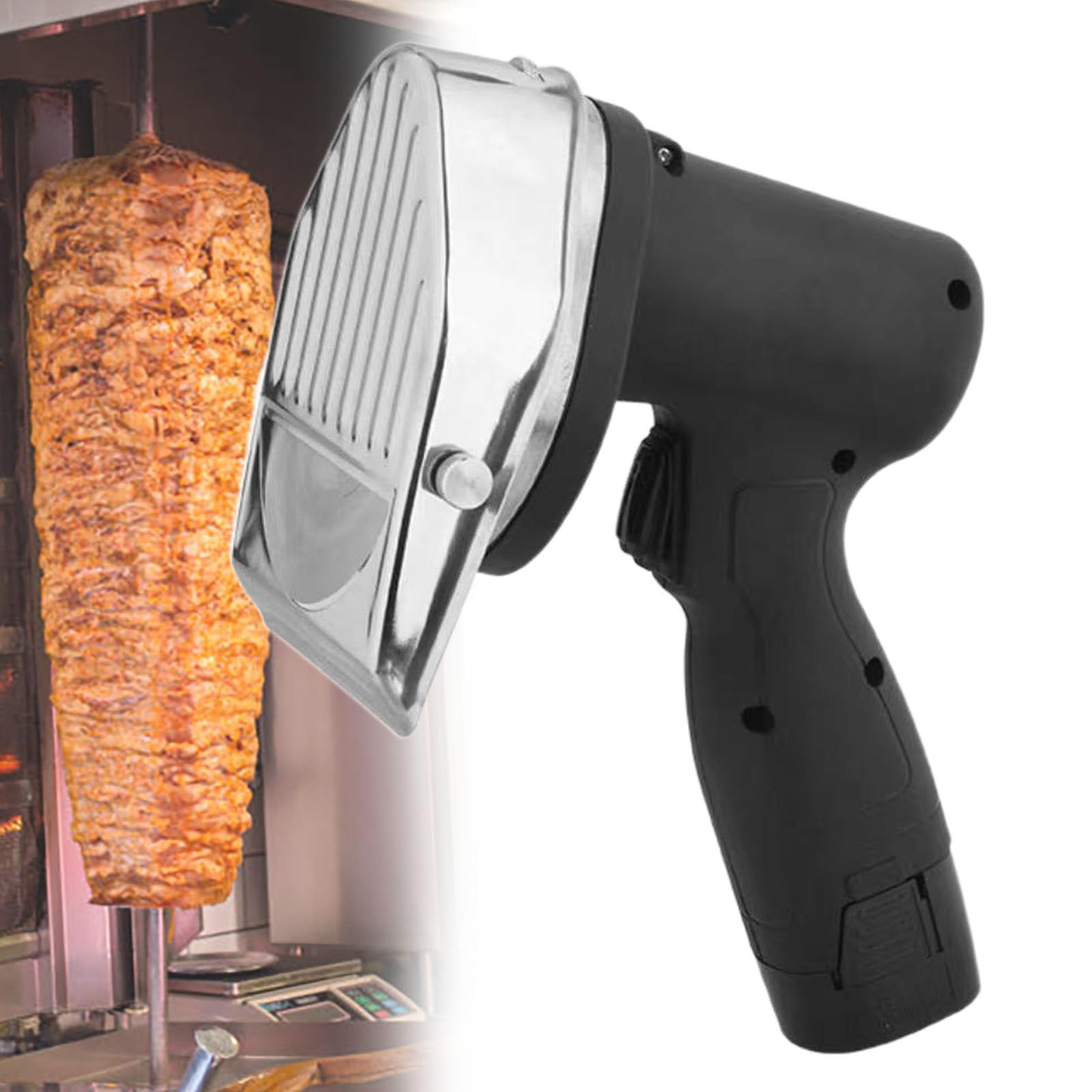 Cortadora Eléctrica de Carne para Kebab, Cuchillo Eléctrico para Kebab, Cortadora de Carne, Afeitadora con 2 Cuchillas para Cortar Shawarma Doner Kebab (2 Baterías de 2000 mAh)