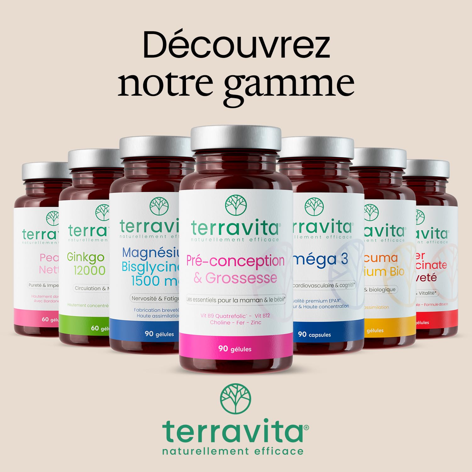 PRÉ-CONCEPTION ET GROSSESSE | Formule Complète avec Acide Folique Quatrefolic® + Choline Vitacholine™ + Vitamines et Minéraux | 90 Gélules | Made in France | Terravita