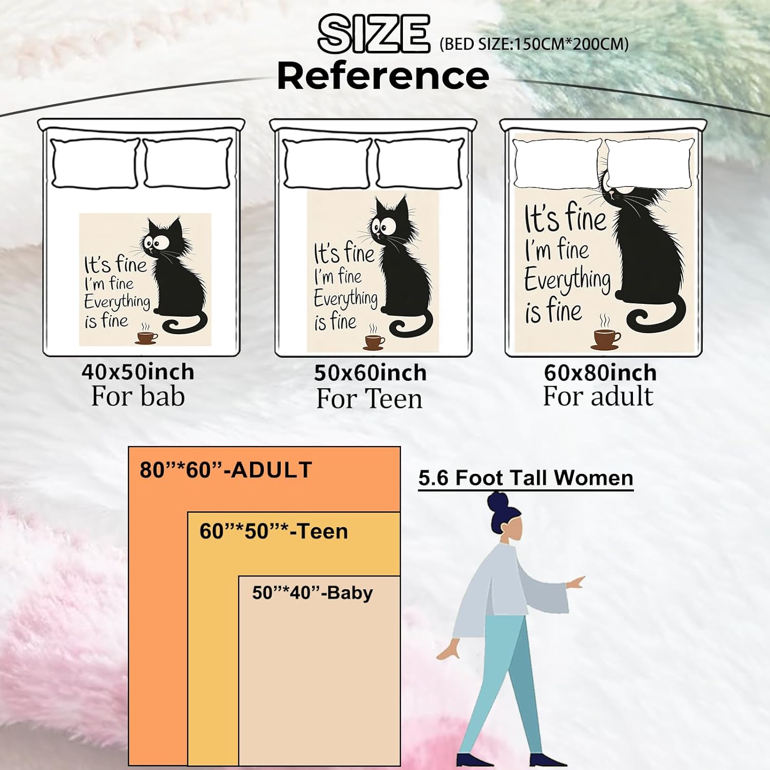 Black Cat Coffee Blanket, Cartoon Illustration Art Design Lightweight Flannel Throw 50×60 for Couch Sofa Bed, Cozy Home Decor and Gifts for Cat Lovers, Coffee Fans and Relaxed Living Spaces