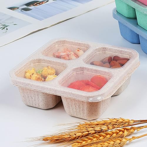 Miniatura 2 de buluker Paquete de 8 recipientes Bento para aperitivos, 4 compartimentos, recipientes de almacenamiento de alimentos de paja de trigo, caja de