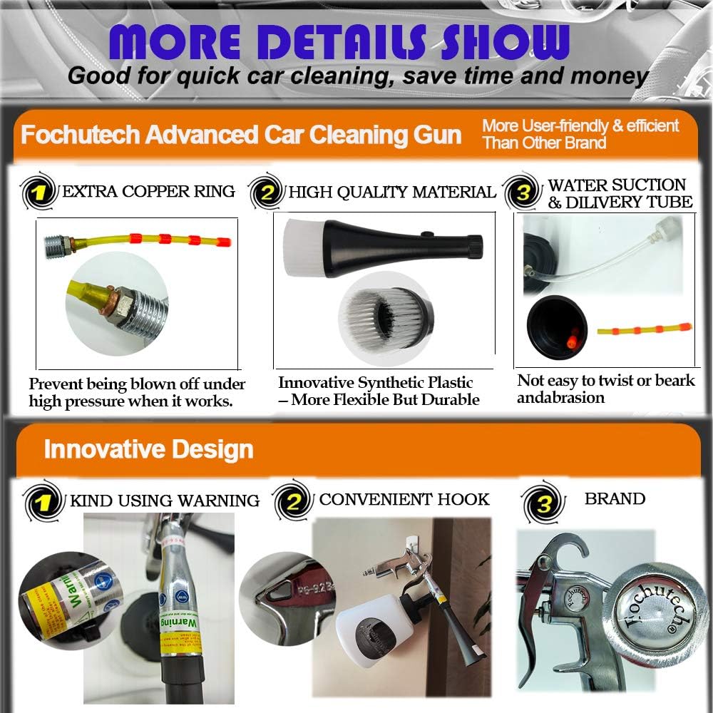 Fochutech Car Cleaning Kit, Car Detailing Kit Cleaning Gun Works with Air Compressor, Pro Auto Detailing Supplies Automotive Interior Deep Clean Stain Remover for Upholstery Carpet Seat Headliner : Automotive