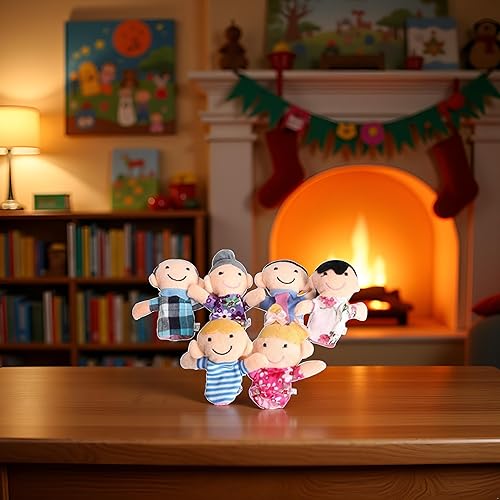 Miniatura 5 de Mini abuelos, marionetas de terciopelo de tela, juego de marionetas de dedo, 6 personas, miembros de la familia, juego de marionetas de dedo, hora
