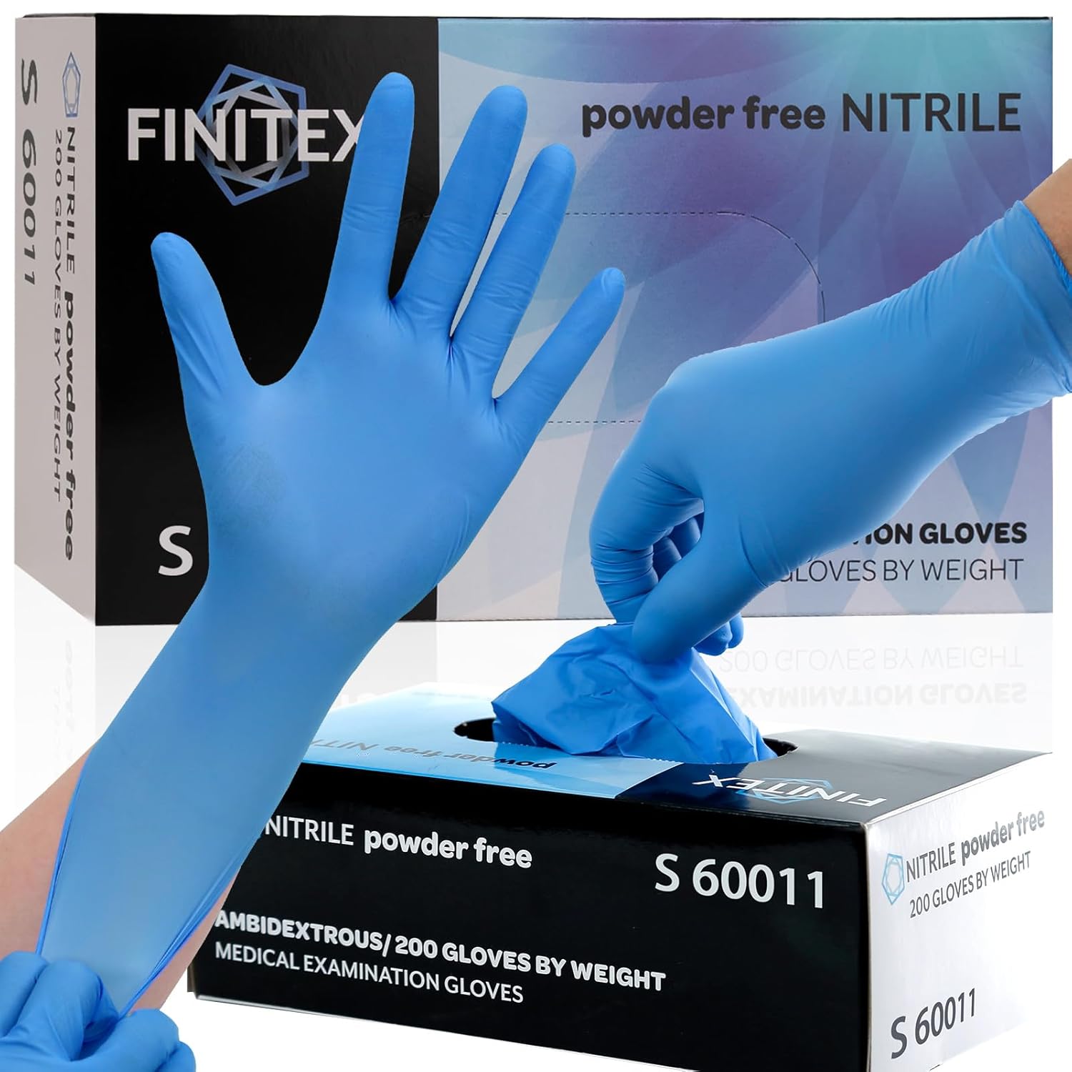 FINITEX Blue Disposable Nitrile Exam Gloves - 200 PCS BOX 3 5mil Rubber Powder-Free Latex-Free Medical Cleaning Food