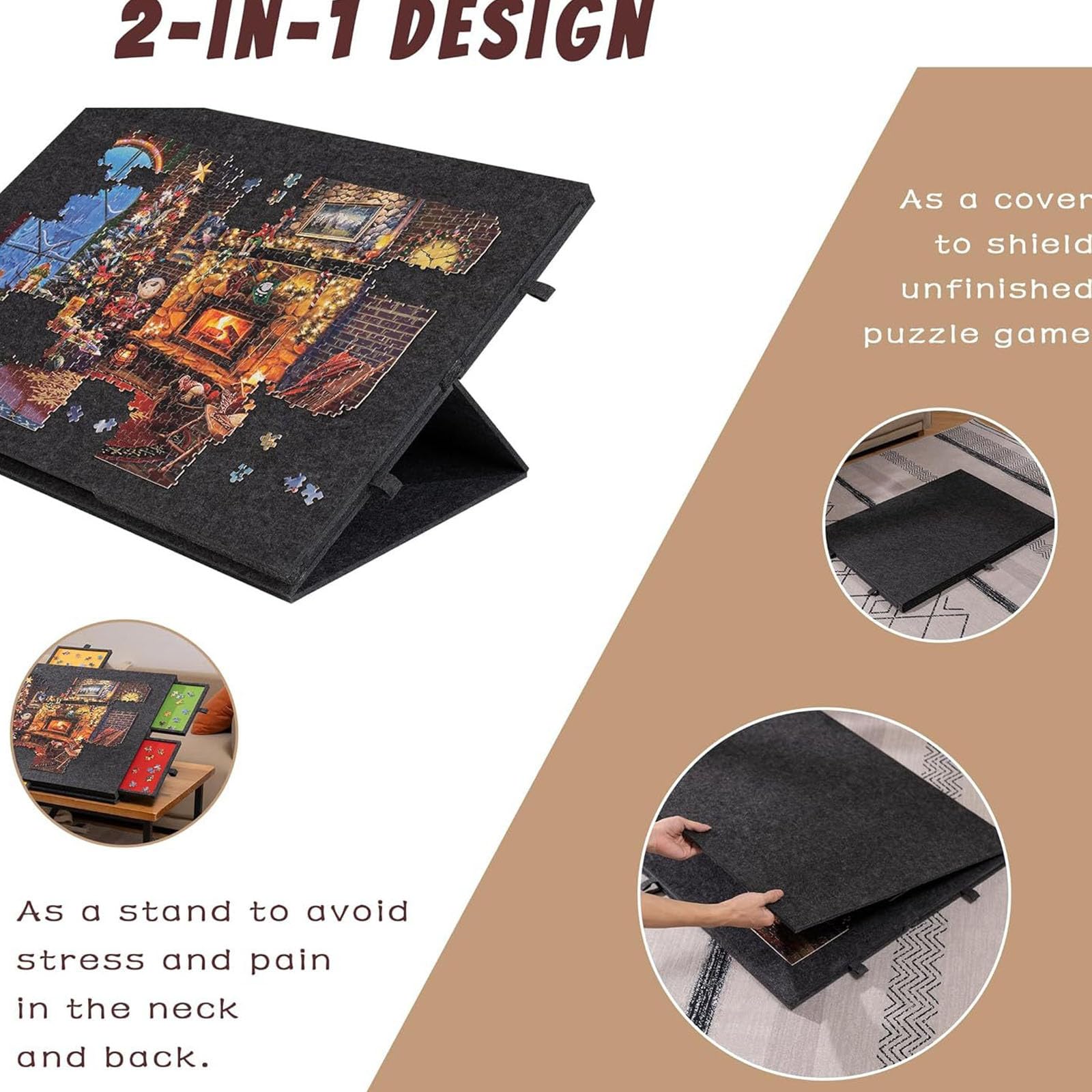 Tablero de almacenamiento de rompecabezas con soporte y cubierta 2 en 1, placa inclinable de fieltro para hasta 1000 piezas, ligera y portátil para adultos y niños (Gris Oscuro Tablero de almacenamiento de rompecabezas con soporte y cubierta 2 en 1, placa inclinable de fieltro para hasta 1000 piezas, ligera y portátil para adultos y niños (Gris Oscuro