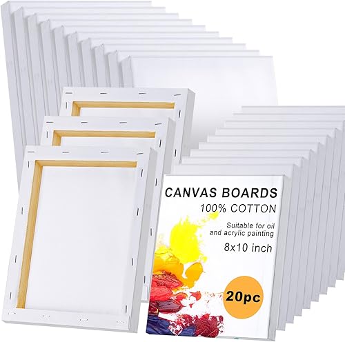 Vista 9 de Thenshop 20 lienzos estirados para pintar de 5 x 7 pulgadas, triple imprimado sin ácidos, 100% algodón, blanco para suministros de pintura, aceite
