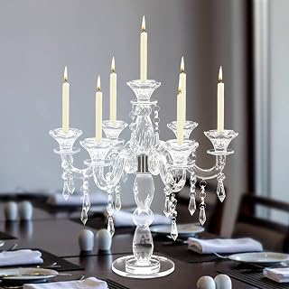 7 Arm Tall Modern Candle Holder Crystal Candelabra Candle Holders for Candlesticks Clear Candelabra Centerpieces for Tables Clear Vintage Candle Holders for Churches, Buildings & Houses, Weddings