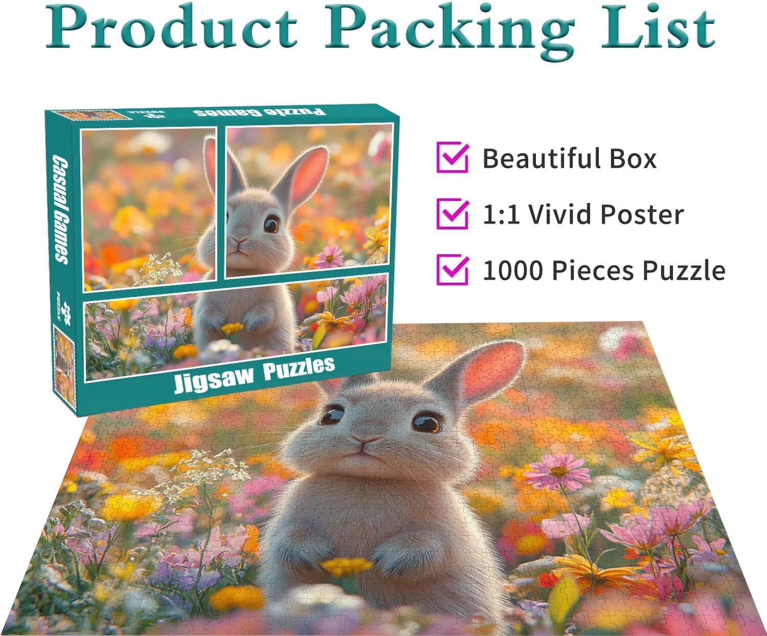Puzzle Erwachsene 2000 Teile Kaninchen Blume Educa Jigsaw für Kinder ab 8 Jahren Mädchen Jungen, Erwachsene Impossible Klassische Puzzles Schwer, Anspruchsvoll Spielspaß, Als Geschenke 70x99cm t-952
