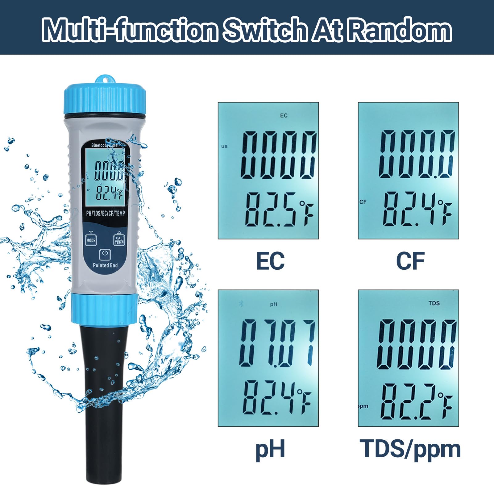 pHmetro 5 in 1 con misurazione ad alta precisione BT di pH/TDS/EC/CF/Temp Kit per test dell'acqua per acqua potabile domestica, acquario di laboratorio di coltura e altro ancora