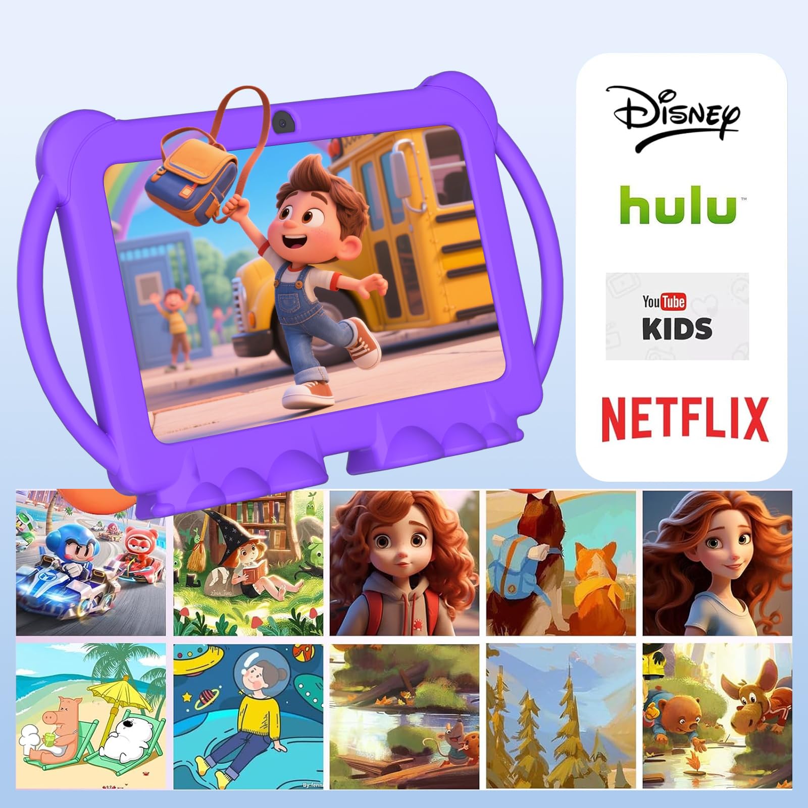 HOTTABLET Tablet per bambini 7" Android 12, 4 GB di RAM 32 GB ROM, 512 GB di espansione, con controllo genitori, WiFi, Bluetooth, doppia fotocamera con custodia in silicone, 1 pezzo (viola)
