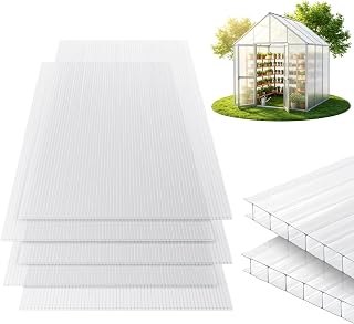5x Polycarbonat Hohlkammerstegplatten 8mm, 60.5 x 121 cm, Zuschneidbar, Gewächshausplatten UV-beständigen für Gewächshaus Gartenbau Treibhaus Ersatzplatten